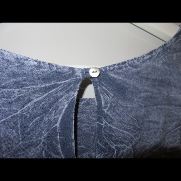 Altar’d State Top Light Blue Acid Stone Wash Crochet Hem Cold Shoulder Blouse - Picture 7 of 9